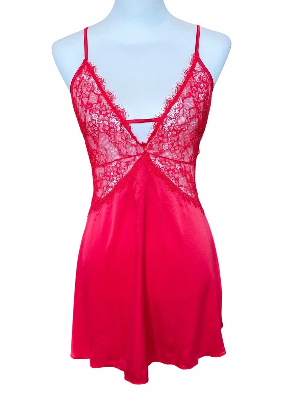 Fredericks of Hollywood Lace Babydoll Size Medium NWT Red Satin Eyelash Lingerie